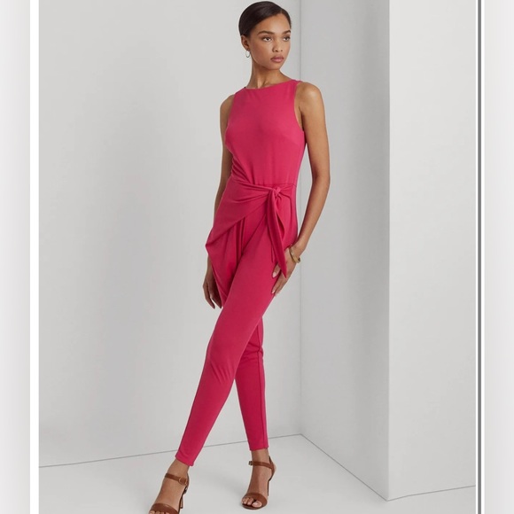 Lauren Ralph Lauren Pants - Lauren Ralph Lauren Women's Pink Solid Waist-Tie Jersey Jumpsuit Size 6